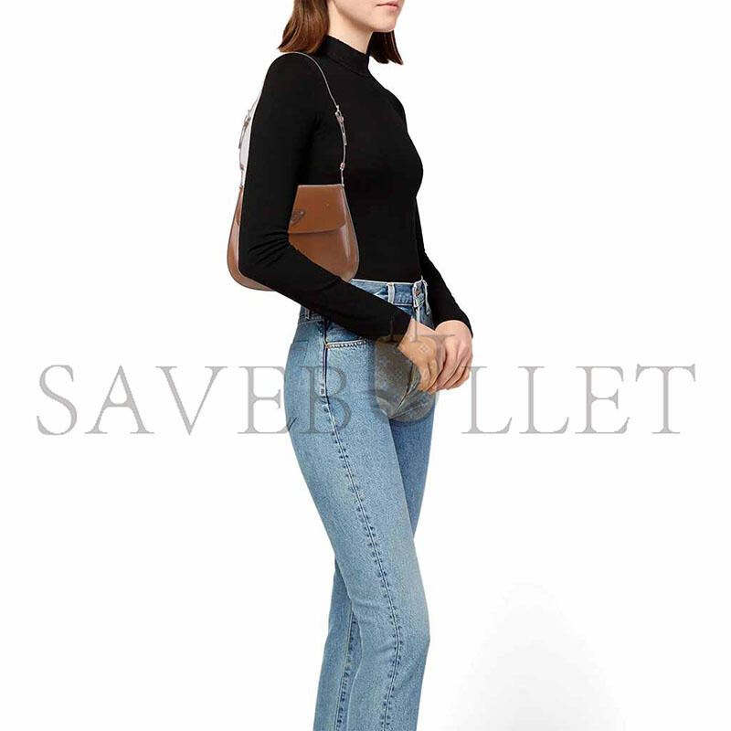 PRADA CLEO BRUSHED LEATHER SHOULDER BAG WITH FLAP IN TOBACCO 1BD303 (24*19*6cm) 